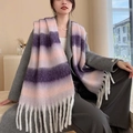 Écharpe à carreaux dégradé rose et violet pour femme avec de longues franges - 63s Rose Violet Dégradé à Rayures