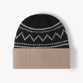 Gorro de invierno de punto a rayas negro y beige con borde acanalado y forro térmico - Negro