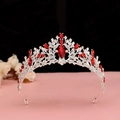 Detail of silver bridal crown with radiant red gemstones and shimmering crystals - Silver Bright Red Crystal Crown