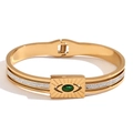 Bracciale in acciaio placcato oro 18K con malocchio verde e brillanti cristalli bianchi - Occhio verde rettangolare triplo strato di zirconia