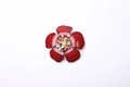 Elegant burgundy camellia flower brooch with crystal center and gold-plated base - Red
