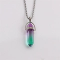Purple and green hexagonal crystal bullet pendant necklace with silver braided chain - Purple-Green Gradient