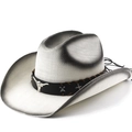 Silver-black gradient western cowboy hat with cattle head emblem and wide brim - M(56-58cm) / Silver Black Gradient