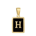 Classic 18K gold stainless steel necklace featuring a black enamel letter H pendant - Letter H