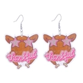 Close-up of turkey acrylic earrings with thankful engraving for Thanksgiving party - No.10 (Pink Star Glasses Turkey)