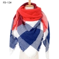 Fringed cashmere-like scarf with red, white and blue plaid pattern in large size - Red Blue