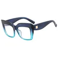 Blue and cyan gradient square frame glasses with golden decorative metal accents - Gradient Blue