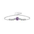 Pulsera de plata S925 con una piedra preciosa púrpura redonda y piedras claras - Plata 925 / Morado