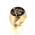Golden Masonic signet ring for men featuring a black emblem with the iconic G symbol - US 10 / Gold Black Face Signet Style (KR39986-OT)