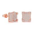 Hiphop square stud earrings in rose gold finish with micro-paved sparkling cubic zirconia - 9mm Square / Rose Gold
