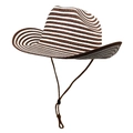 Detail of woven straw cowboy hat with brown stripes and adjustable chin strap cord - M (56-58cm) / Coffee
