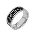 Detail of silver titanium steel ring with black enamel hollow chain texture for men - Chain Decor/Size 7