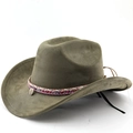Olive green wide brim western cowboy hat with ethnic style shell headband decoration - M (56-58cm) / Army Green