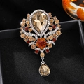 Vintage champagne crystal drop brooch with floral center in luxury jewelry box - Brownish Purple