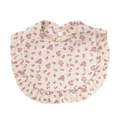 Floral baby ruffled bib made of soft cotton gauze with double snap button closure - Pink Brown Floral