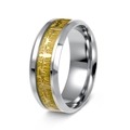 Breiter Edelstahlring für Herren mit goldenen Spinnenmustern und gebürstetem Silber - US 10 / Gold mit goldenem Zahnrad
