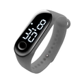 Digital waterproof sports watch with grey silicone strap and black LED screen - Gray