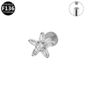 F136 titanium star labret stud with zircon stone and internal thread structure - Silver Star
