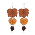 Detailed view of layered wooden leaf earrings in brown and orange autumn tones - Style 49