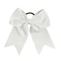 Detail view of large white sequin bow hair tie with high-elastic black rubber band - White