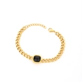 Golden Cuban chain bracelet with a square black cat's eye stone and secure lobster clasp - Black Bracelet / Gold