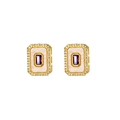 Detail of gold-plated rectangular earrings with purple zircon and white enamel finish - Rectangular Purple Zirconia Earrings