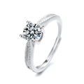 Sparkling silver heart zircon ring with four-prong setting and pavé side stones - J0322-Four-Prong Simple Pave