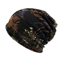Multipurpose black slouchy floral print beanie and neck warmer for winter activities. - M (56-58cm) / Black