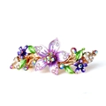 Vintage gold butterfly hair clip with purple enamel flowers and sparkling crystals - Purple/Painted Five-petal Flower