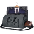 Grey large capacity travel garment bag with black leather handles and shoe compartment - Black Gray (Textured Fabric)