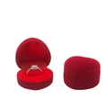 Elegant red heart-shaped velvet ring jewelry box with interior ring slot display - Red / Medium Heart Single Ring / Red