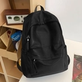 Sac à dos minimaliste en cuir PU noir avec plusieurs poches zippées pour l'école et voyage - Noir