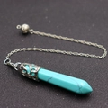 Natural turquoise crystal hexagonal point pendant with silver hollow cap and chain - Hollow Chain / Turquoise