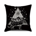 Square black Halloween cushion cover with white tiger, snowy mountain and moon phase print - Snow Mountain Tiger Illustration