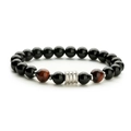 Pulsera de hombre con piedras ojo de tigre y cuentas negras pulidas sobre fondo blanco - Ojo de Tigre Rojo