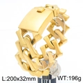 32mm gold Cuban link titanium steel bracelet with large lobster clasp 200mm length - Gold Color Sand Surface (KB187454-KJX)