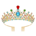 Elegant gold bridal tiara crown with colorful rhinestones and secure double hair combs - Gold with Multicolor Zircon