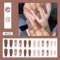 Unghie finte lunghe ballerina marrone cioccolato effetto marmo con decorazioni di strass - W220 Marrone Cioccolato (Tipo di Colla)