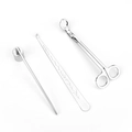 3-piece silver stainless steel candle tool set with vine-engraved wick dipper - Silver 3-Piece Set (Tube)