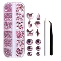 Pink nail art rhinestone set with 12 compartments including gems and tools - Light Rose with Tweezers & Pen (ZSHZ-209 with Tools)