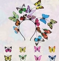 Luminous headband with colorful 3D butterflies on a slim black band for parties - Colorful Headband + 8 Hair Clips