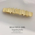 Irregular jagged golden alloy spring hair clip with wavy vertical ribbed texture - Gold Irregular Square Barrette