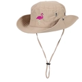 Khaki bucket hat with flamingo embroidery, sun protection for hiking and outdoor activities - Adjustable / Khaki
