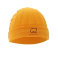 Knitted orange baby beanie featuring a cute bear embroidery and decorative text - Ginger Bear - Single Hat