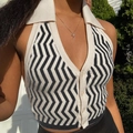 Gilet sexy in maglia con allacciatura al collo motivo a zig-zag bianco e nero - Taglia S / Striscia Nera