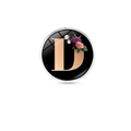 Floral letter D brooch badge with purple and pink blossoms on a black resin base - Letter D