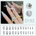 Glitzernde künstliche Nägel D192 mit silbernem Glitter, Metallschmetterling und Perlen - Silber Glitzer Schmetterling Perle (D192)
