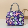 Purple floral insulated lunch bag with portable woven handles for daily use - Purple Floral M22
