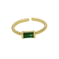 18K gold plated adjustable ring featuring beaded texture and emerald cut green stone - May