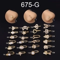 Detailed collection of 24 gold plated nose ring styles featuring zircon inlay and micro-pave - Style 17 (17#) / Gold